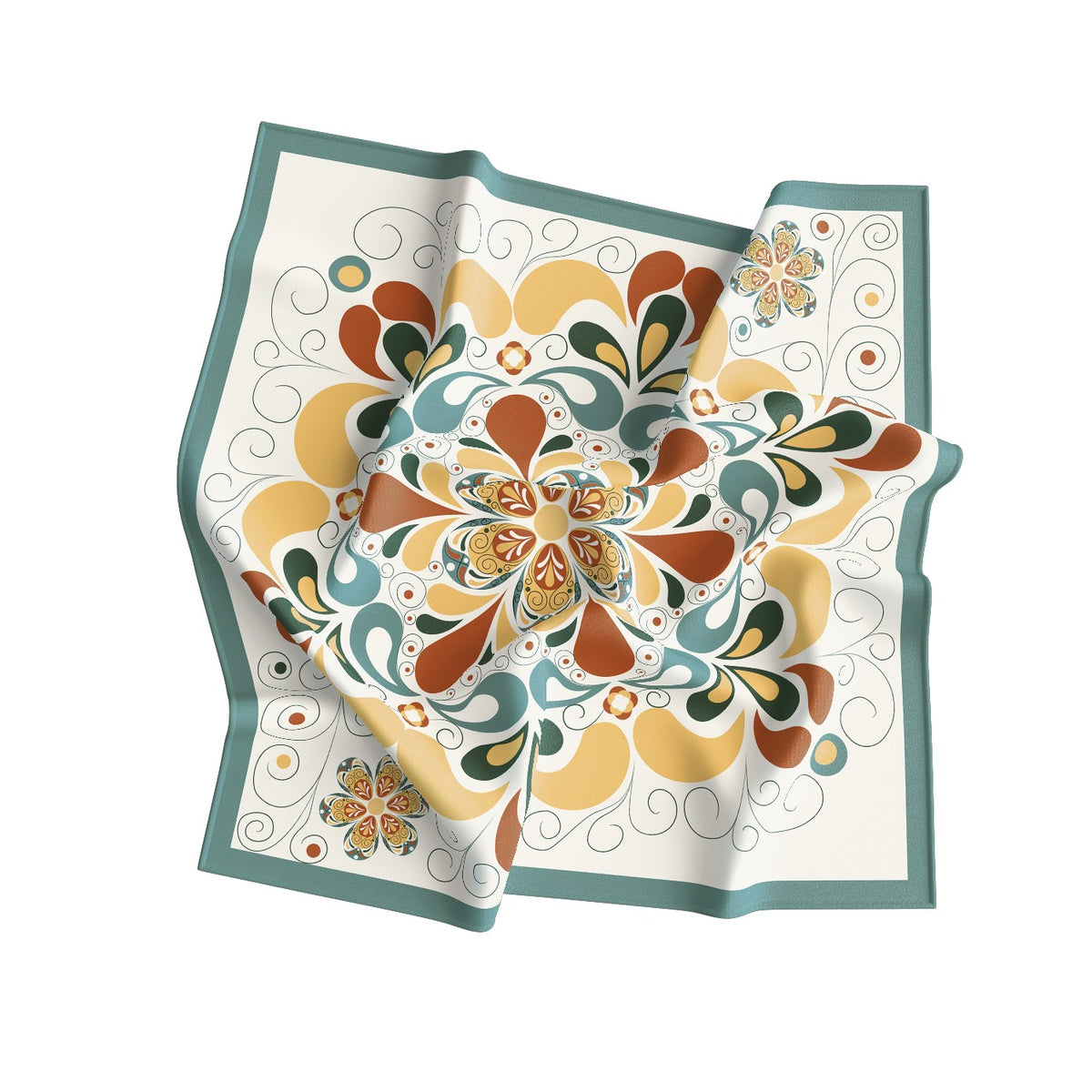 Retro Paisley Medallion Silk Bandana Scarf – 50 × 50 cm
