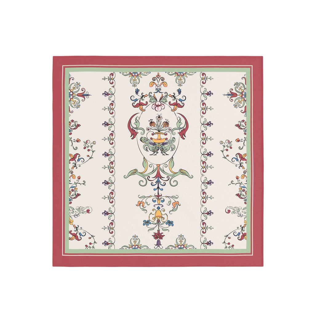 Ivory Rococo Floral Silk Bandana Scarf – 50 × 50 cm