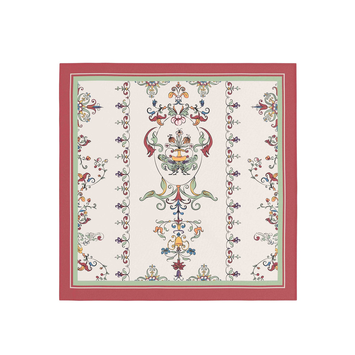 Ivory Rococo Floral Silk Bandana Scarf – 50 × 50 cm