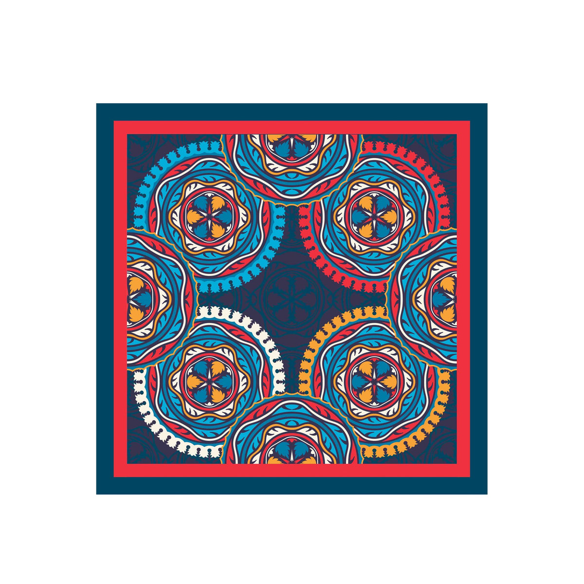 Cobalt Mandala Circle Silk Bandana Scarf – 50 × 50 cm