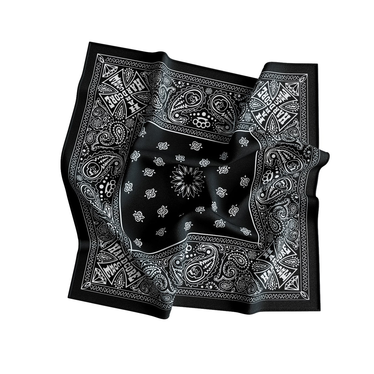 Classic Black Paisley Silk Bandana Scarf – 50 × 50 cm