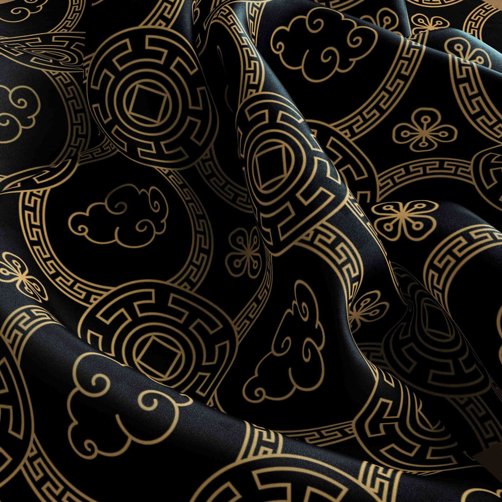 Golden Cloud Medallion Silk Bandana Scarf – 50 × 50 cm