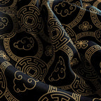 Golden Cloud Medallion Silk Bandana Scarf – 50 × 50 cm