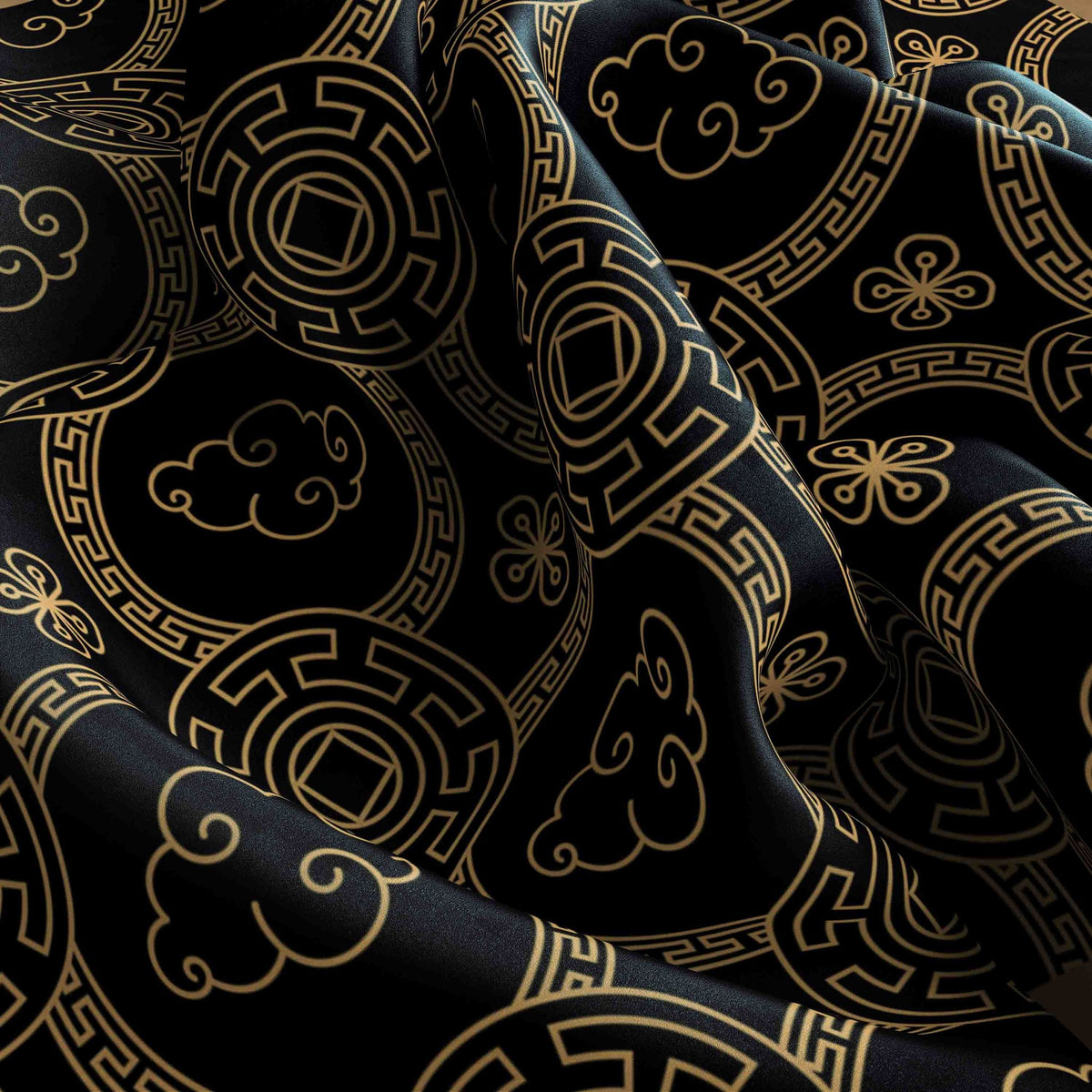 Golden Cloud Medallion Silk Bandana Scarf – 50 × 50 cm