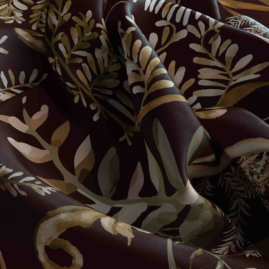 Midnight Fern Cocoa Silk Bandana Scarf – 50 × 50 cm