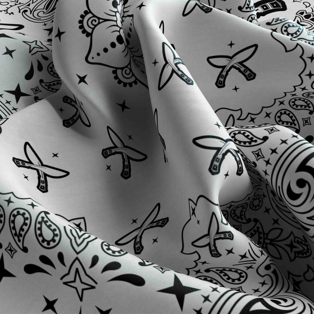 White Butterfly Paisley Silk Bandana Scarf – 50 × 50 cm