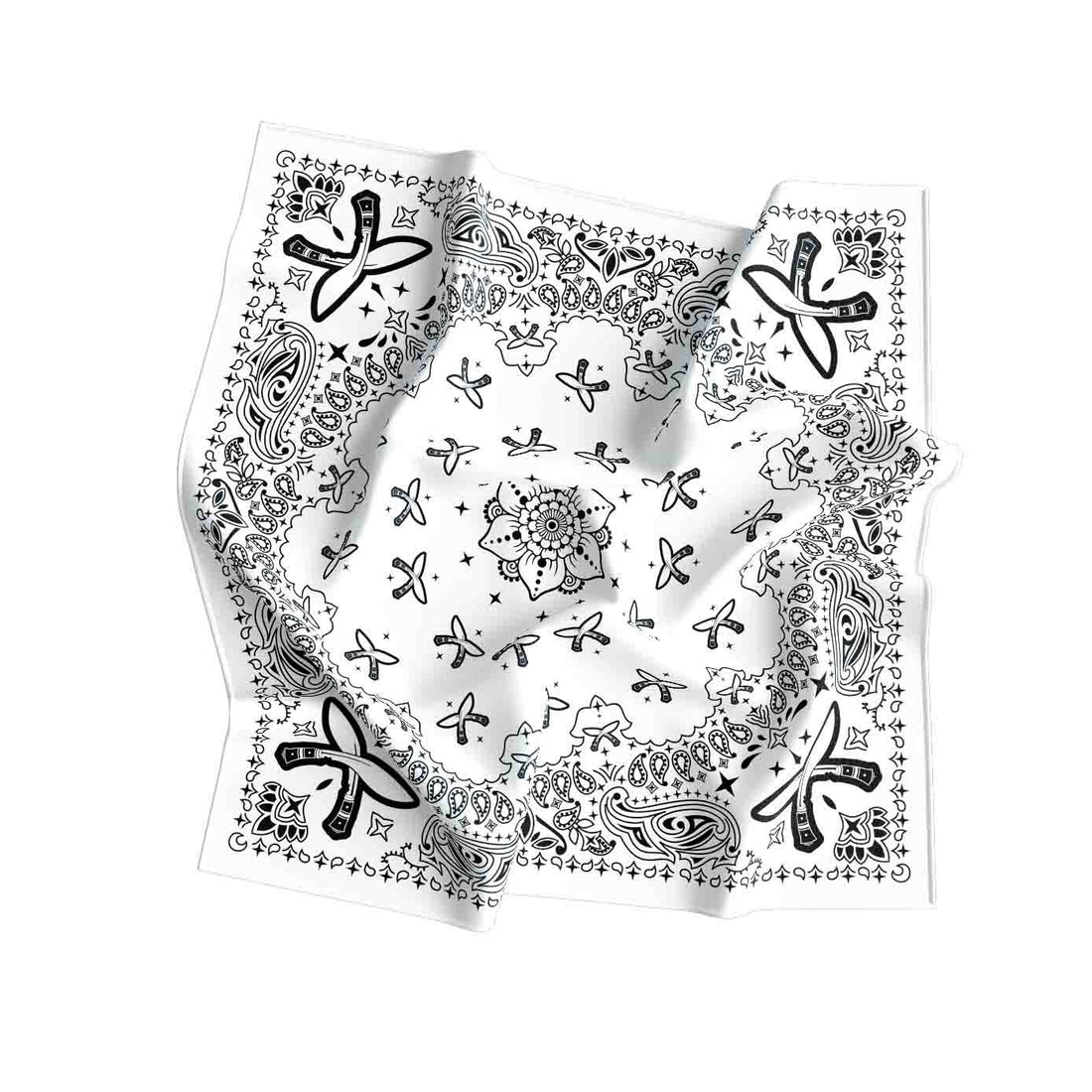White Butterfly Paisley Silk Bandana Scarf – 50 × 50 cm