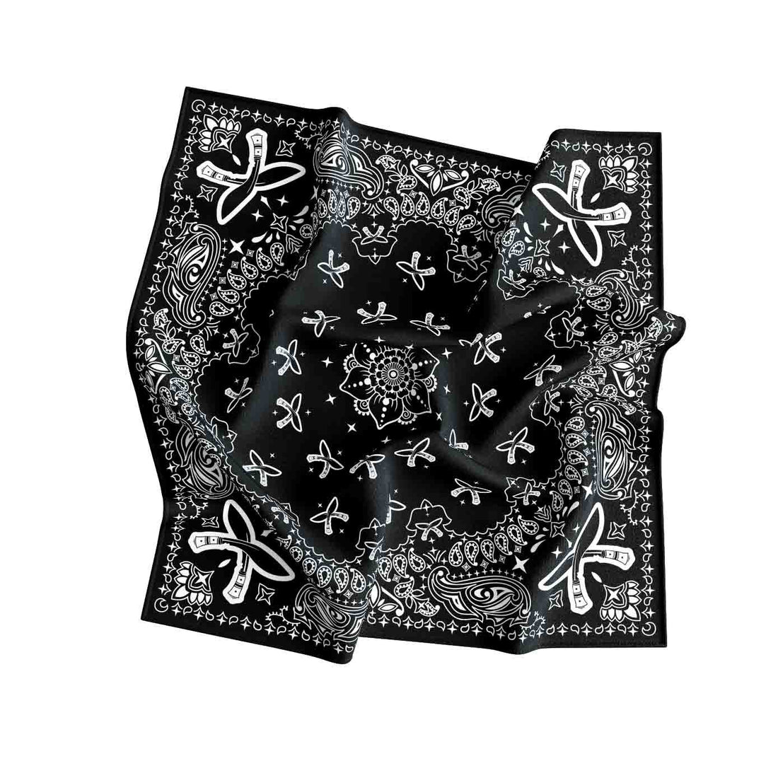 Black Butterfly Paisley Silk Bandana Scarf – 50 × 50 cm