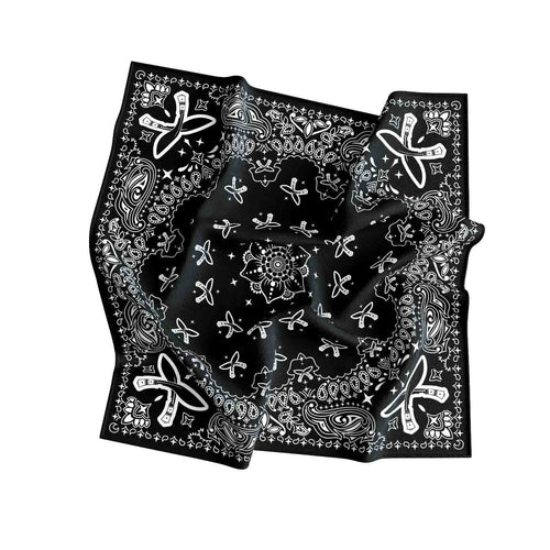 Black Butterfly Paisley Silk Bandana Scarf – 50 × 50 cm