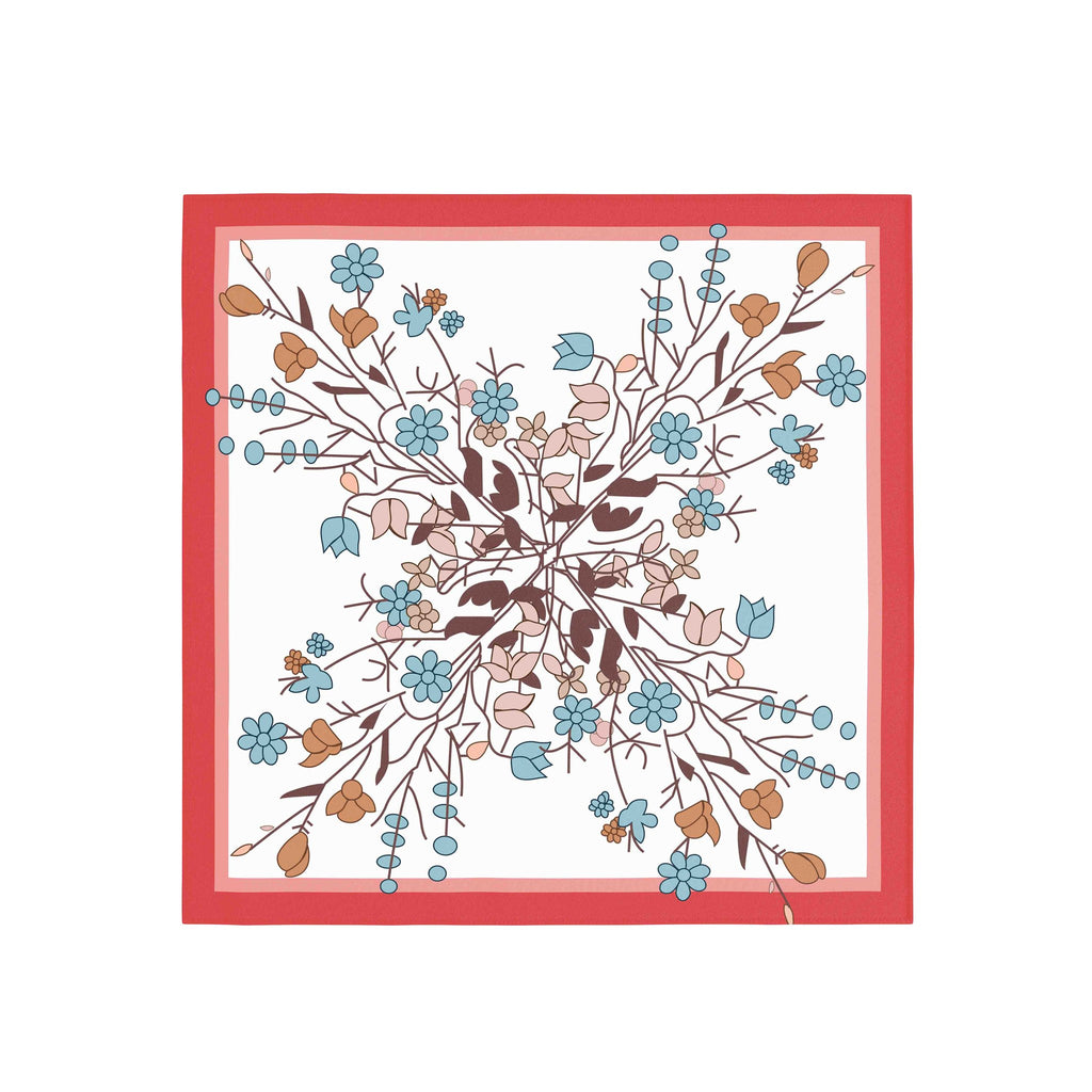 Coral Twig Botanica Silk Bandana Scarf – 50 × 50 cm