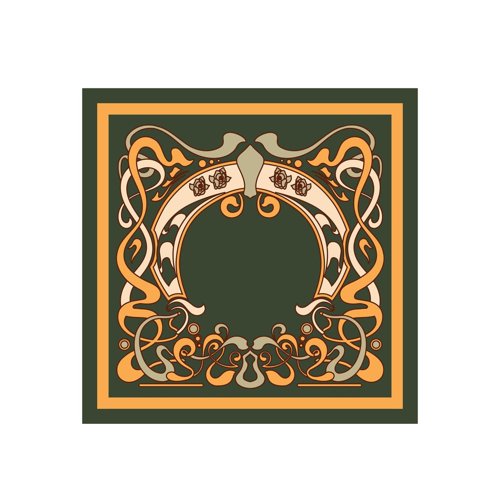 Olive Nouveau Frame Silk Bandana Scarf – 50 × 50 cm