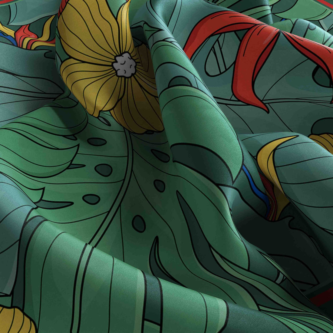 Monstera Tropics Silk Bandana Scarf – 50 × 50 cm
