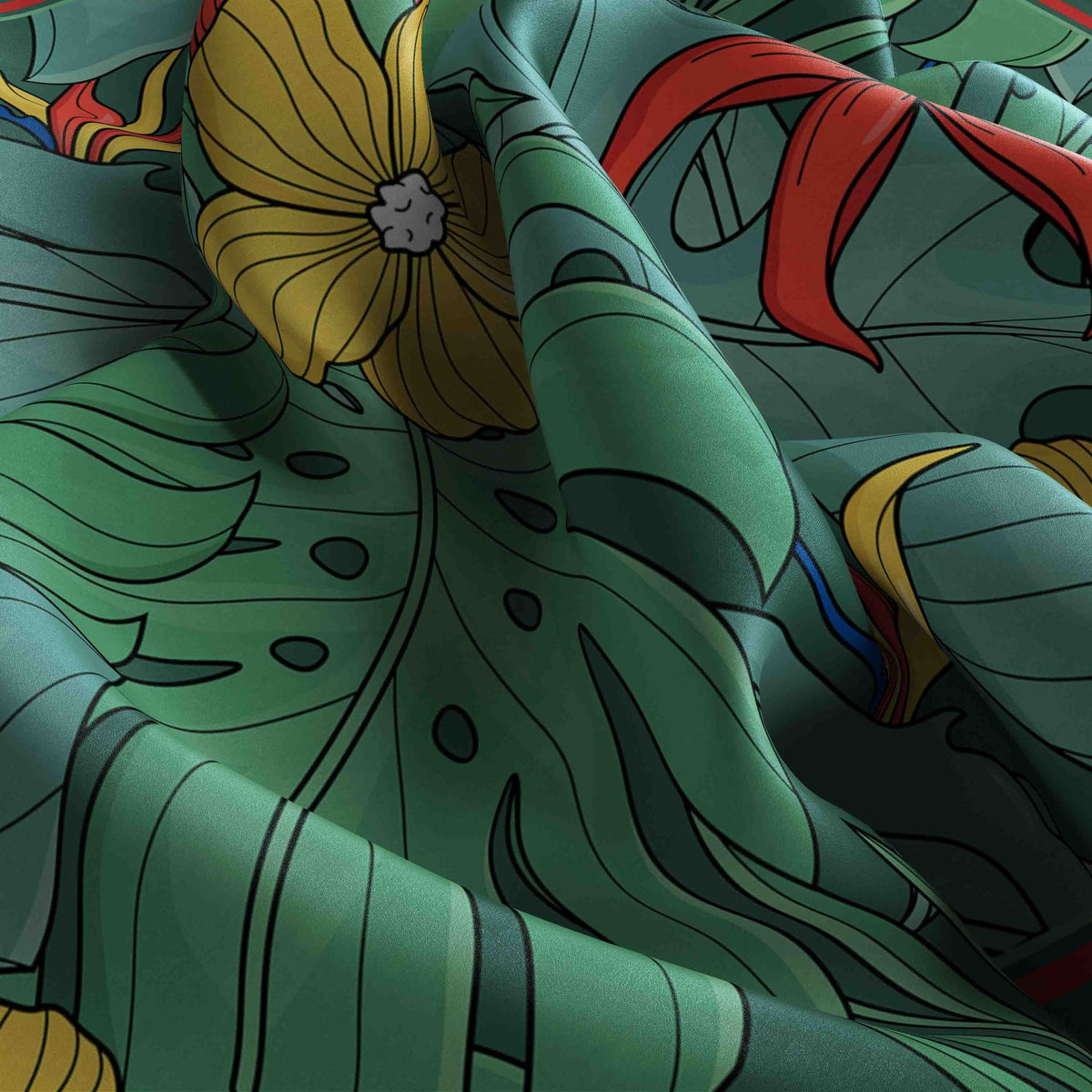 Monstera Tropics Silk Bandana Scarf – 50 × 50 cm