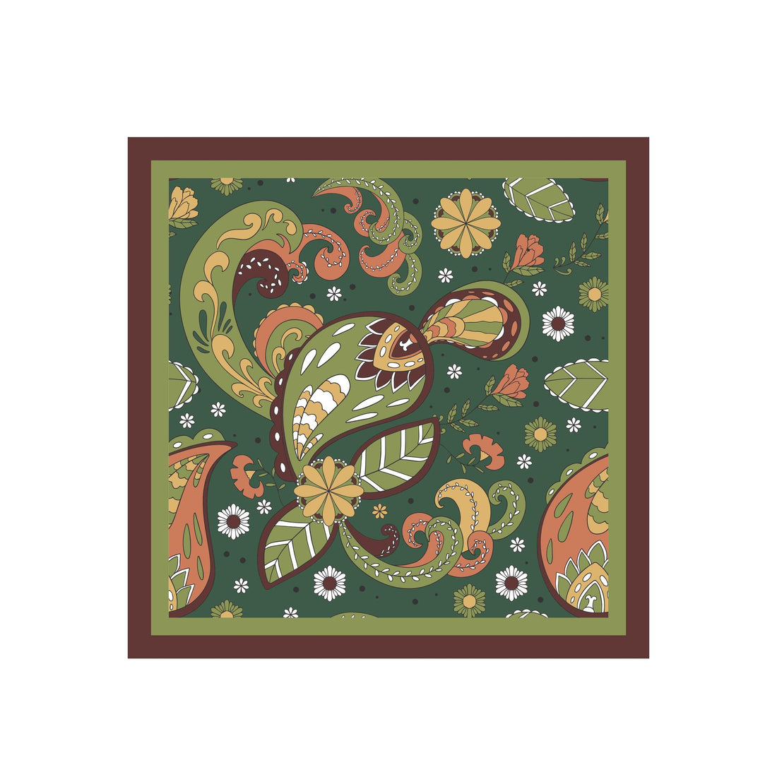 Sage Paisley Garden Silk Bandana Scarf – 50 × 50 cm