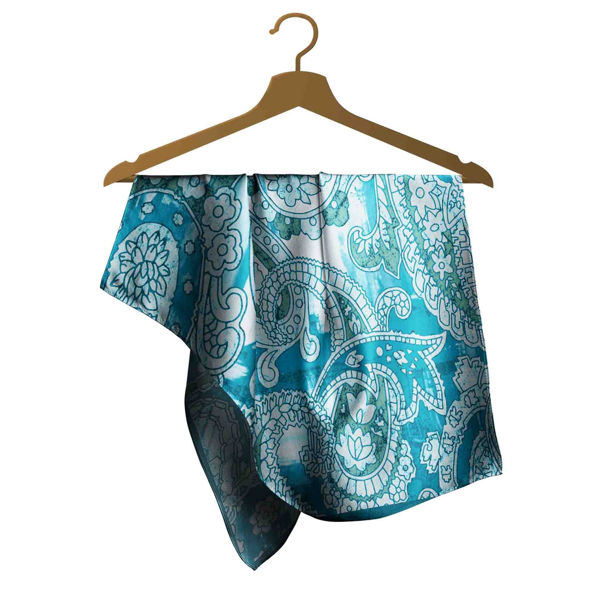 Aqua Lace Paisley Silk Square Scarf – 65 × 65 cm