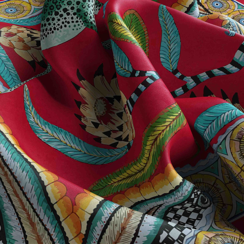 Scarlet Paisley Carnival Silk Square Scarf – 65 × 65 cm