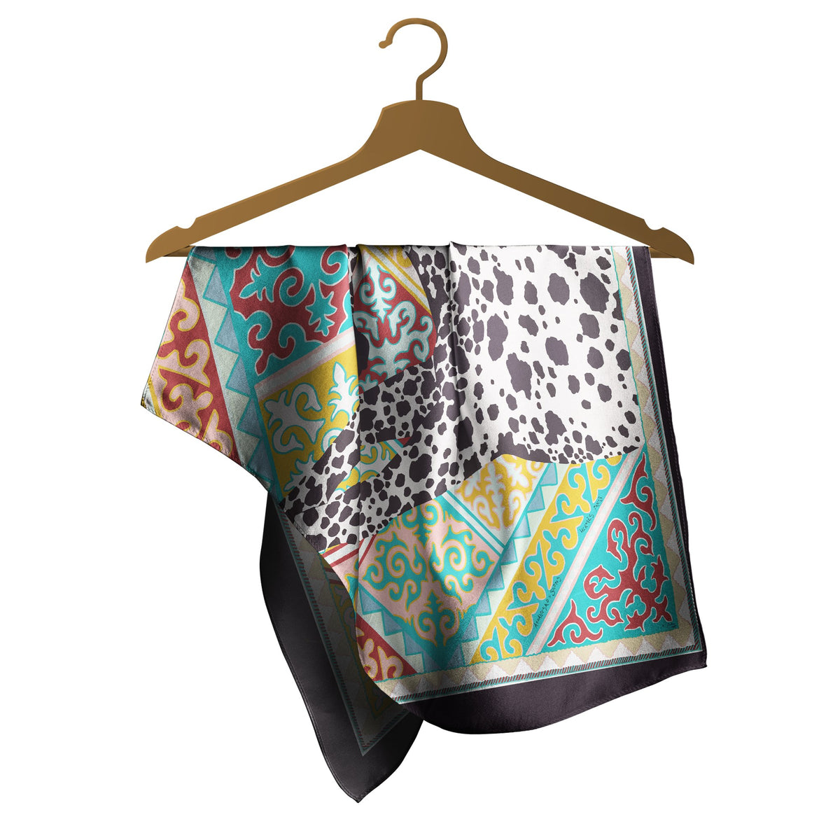 Dalmatian Folk Patchwork Silk Square Scarf – 65 × 65 cm