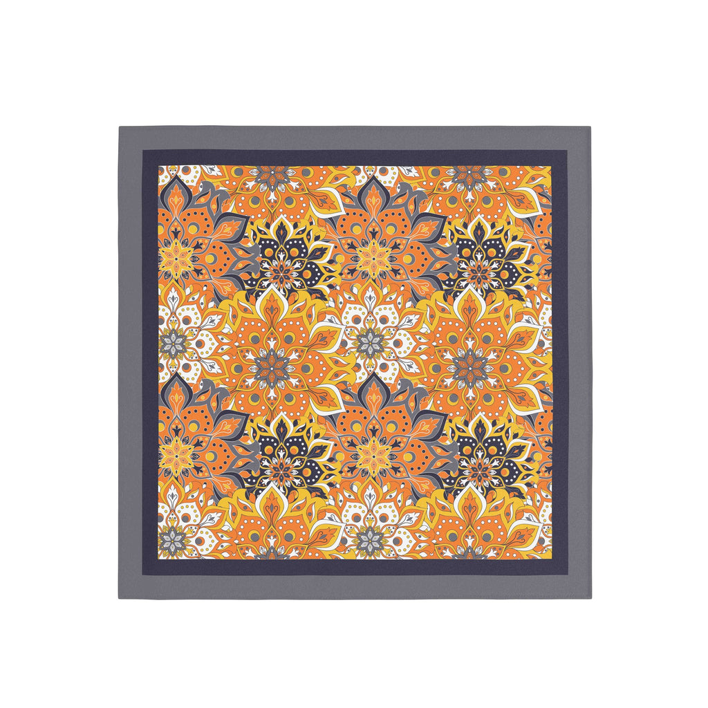 Marigold Mandala Silk Bandana Scarf – 50 × 50 cm
