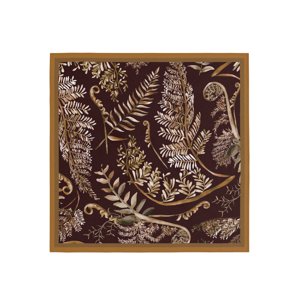 Midnight Fern Cocoa Silk Bandana Scarf – 50 × 50 cm