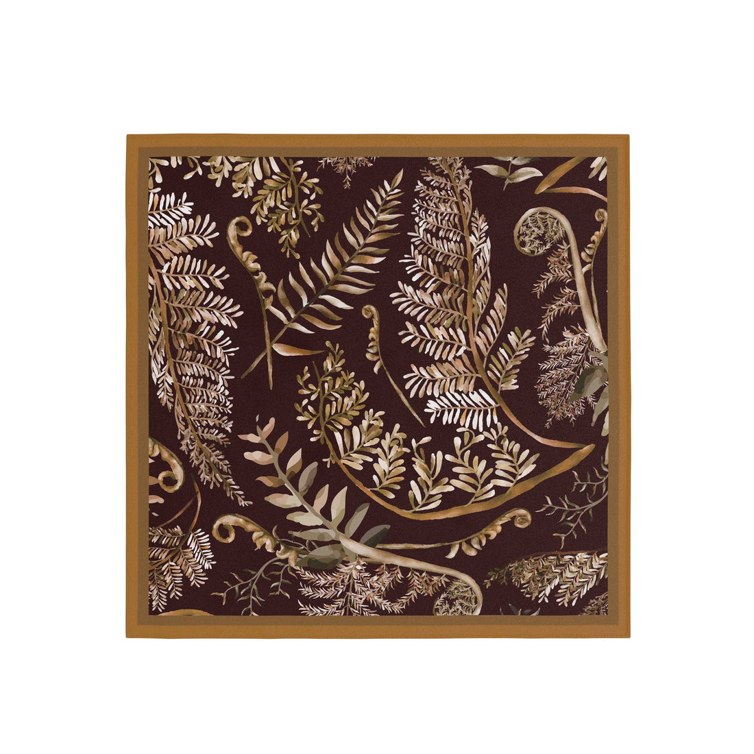 Midnight Fern Cocoa Silk Bandana Scarf – 50 × 50 cm