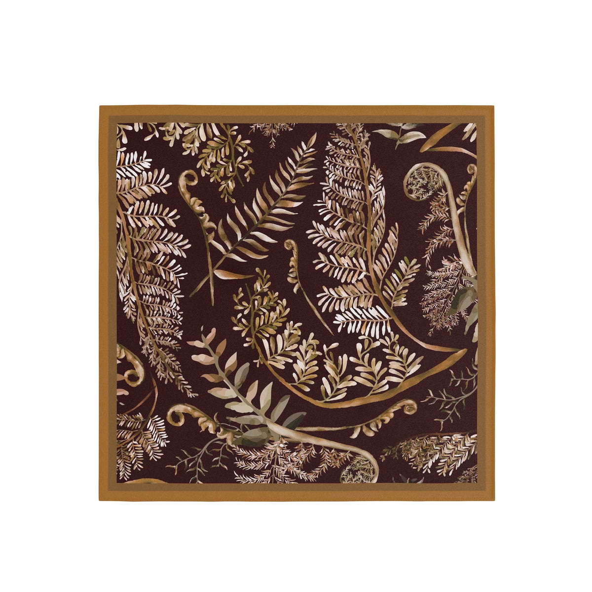 Midnight Fern Cocoa Silk Bandana Scarf – 50 × 50 cm