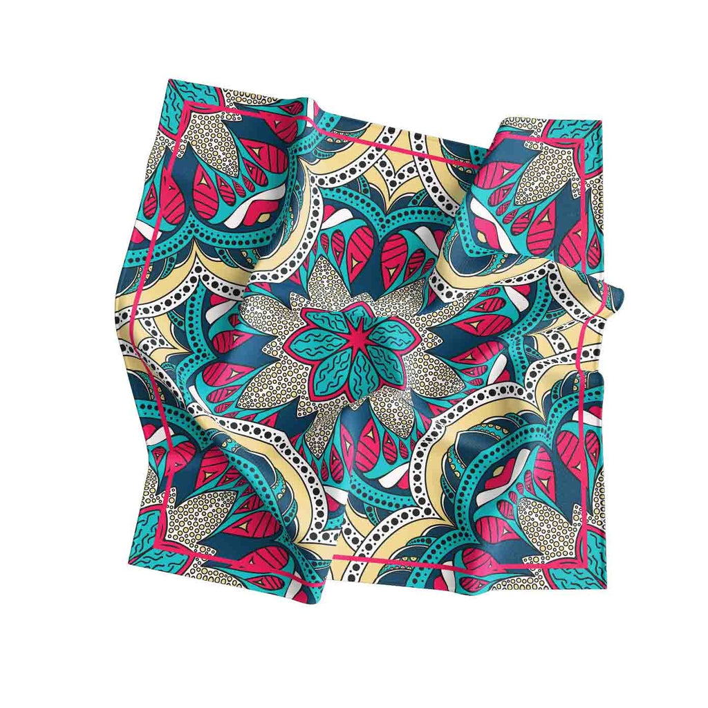 Fuchsia Mandala Burst Silk Bandana Scarf – 50 × 50 cm