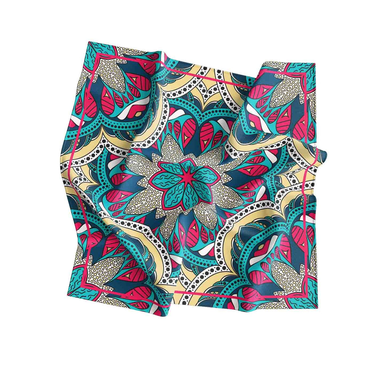 Fuchsia Mandala Burst Silk Bandana Scarf – 50 × 50 cm