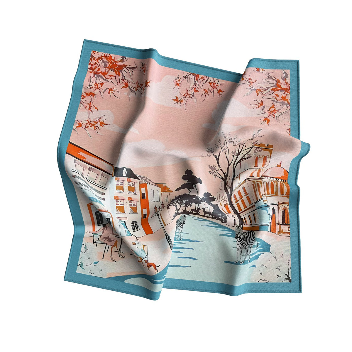 Winter Canal Scene Silk Bandana Scarf – 50 × 50 cm