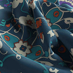 Indigo Suzani Silk Bandana Scarf – 50 × 50 cm