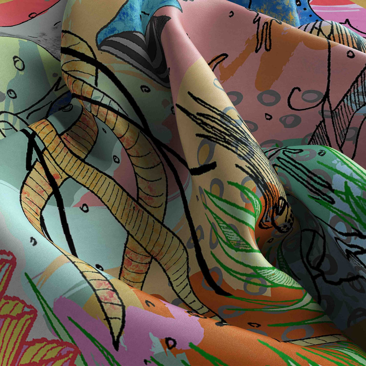 Abstract Dreamscape Silk Bandana Scarf – 50 × 50 cm