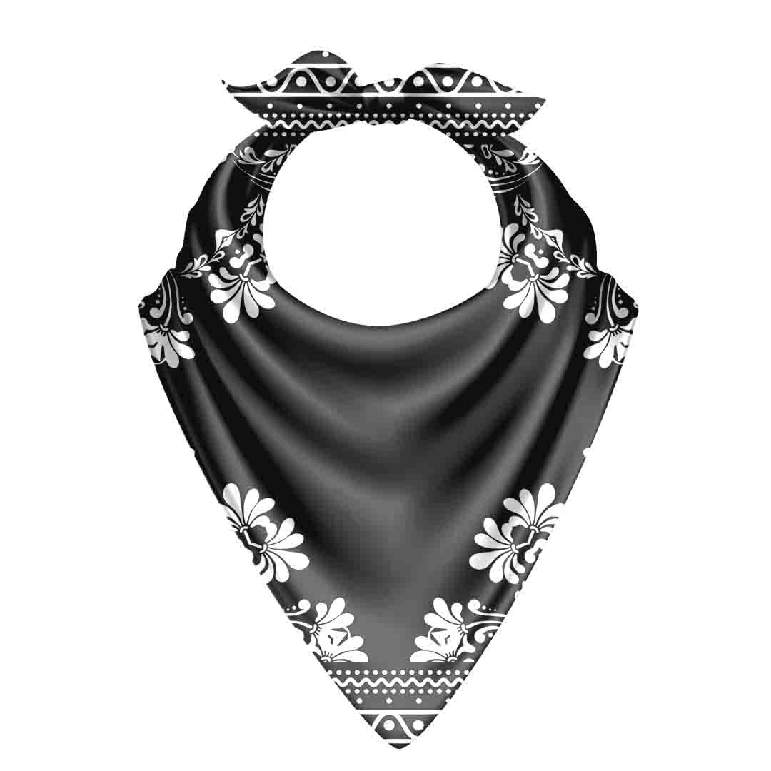 Noir Lotus Border Silk Bandana Scarf – 50 × 50 cm