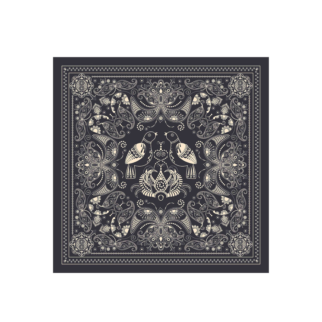 Charcoal Paisley Silk Bandana Scarf – 50 × 50 cm