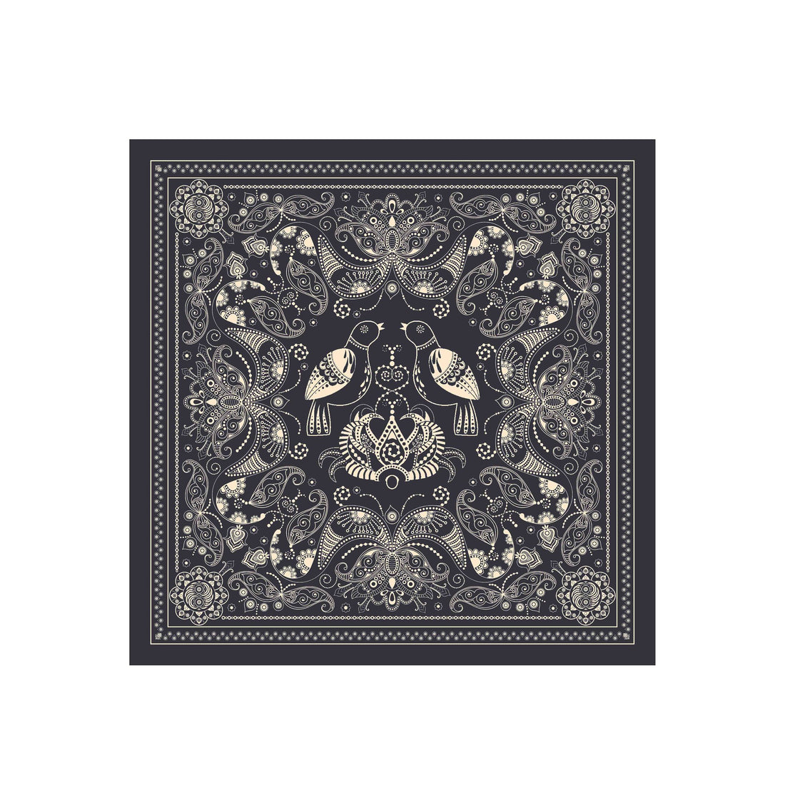 Charcoal Paisley Silk Bandana Scarf – 50 × 50 cm
