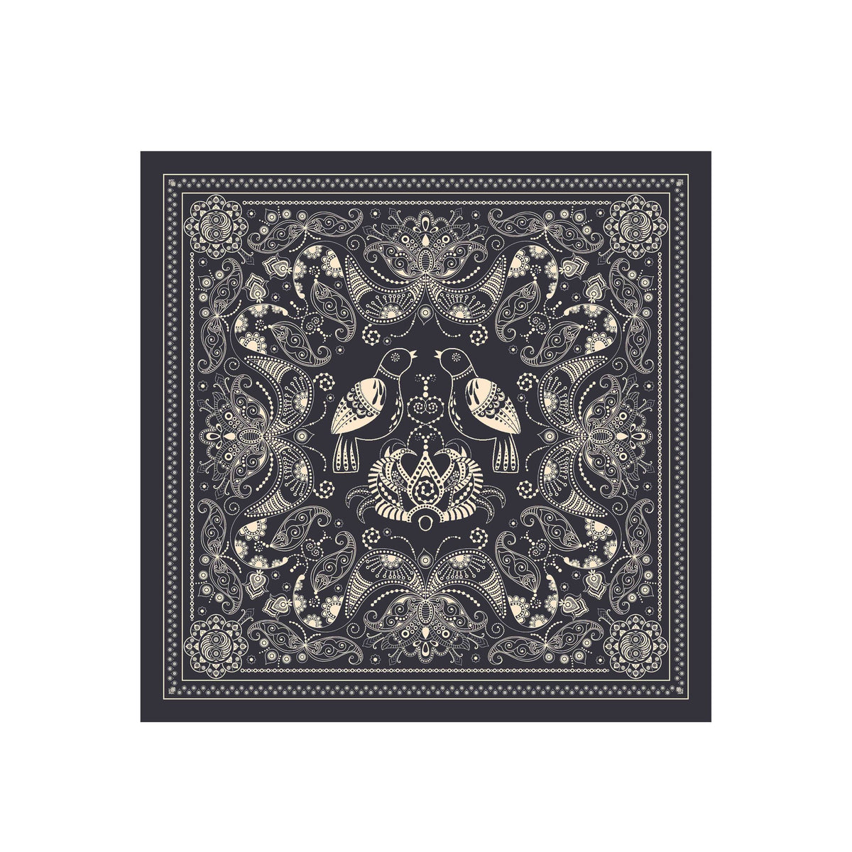Charcoal Paisley Silk Bandana Scarf – 50 × 50 cm