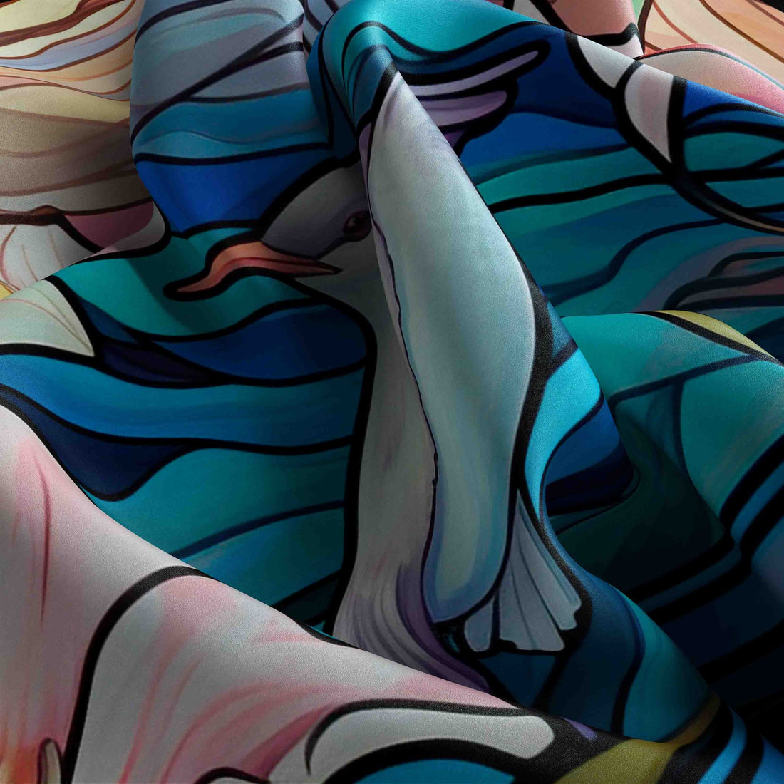 Hummingbird Stained Glass Silk Bandana Scarf – 50 × 50 cm