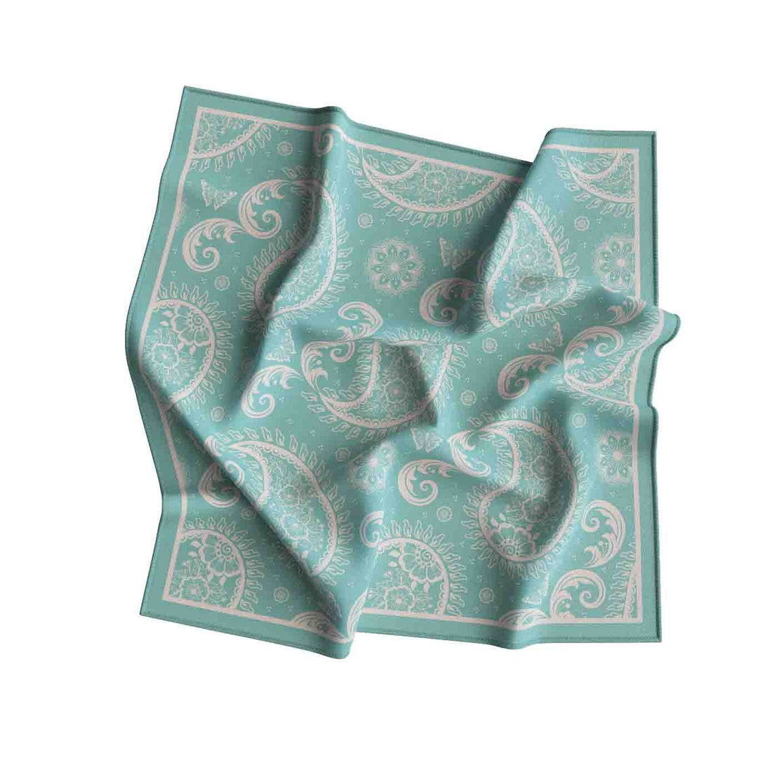Seafoam Lace Paisley Silk Bandana Scarf – 50 × 50 cm