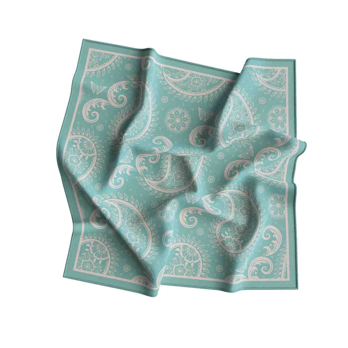 Seafoam Lace Paisley Silk Bandana Scarf – 50 × 50 cm