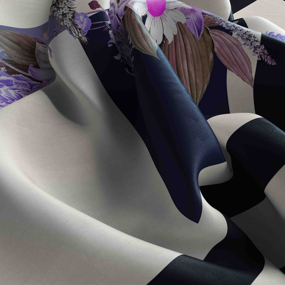 Lavender Bouquet Ivory Silk Bandana Scarf – 50 × 50 cm