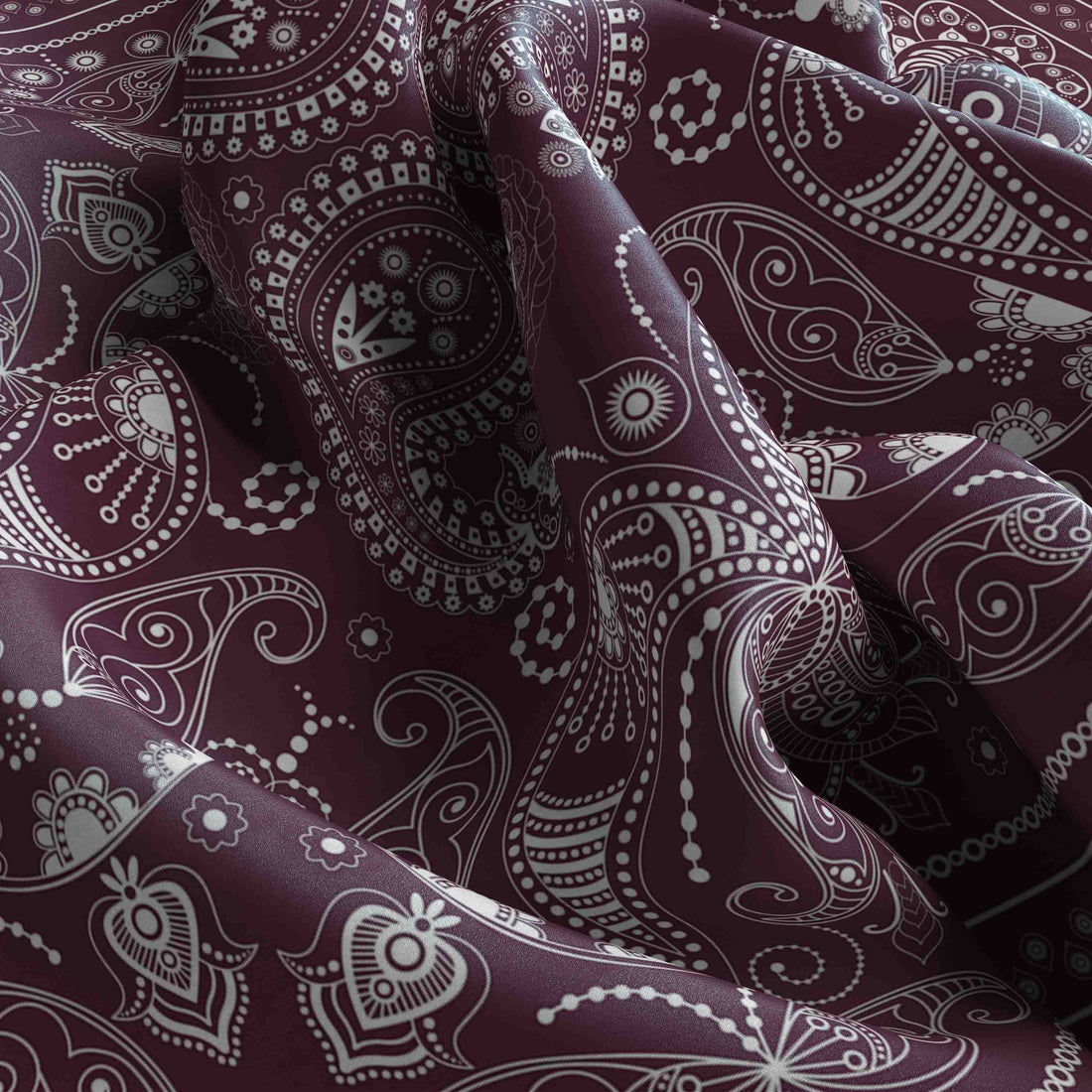 Plum Paisley Silk Bandana Scarf – 50 × 50 cm
