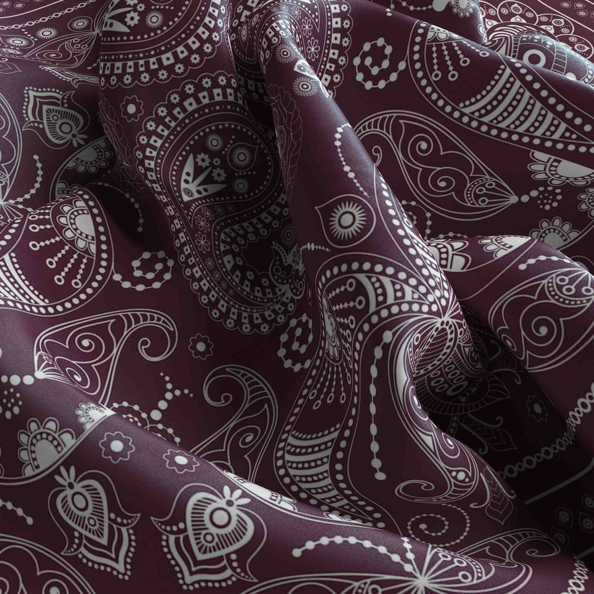 Plum Paisley Silk Bandana Scarf – 50 × 50 cm
