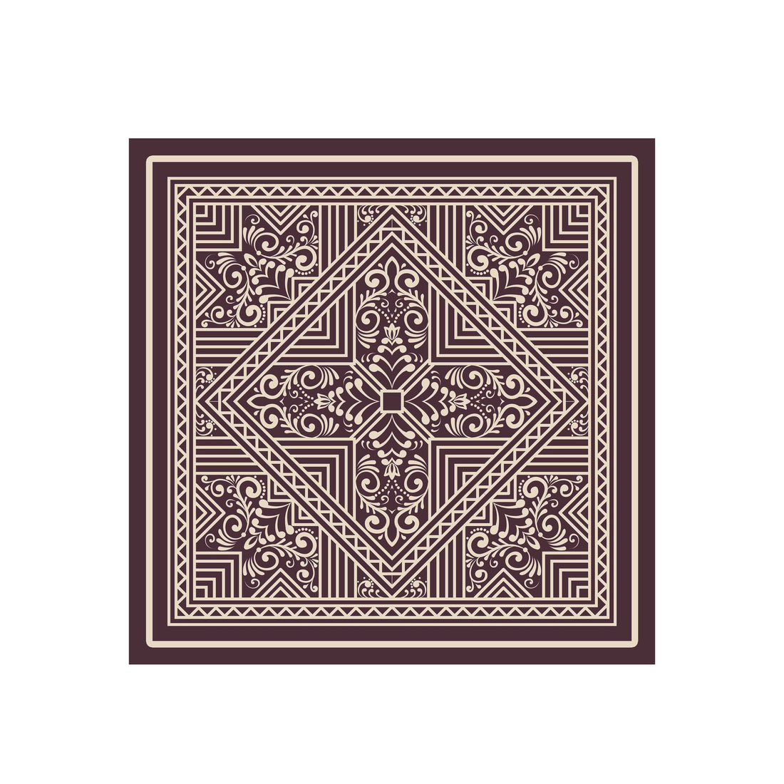 Plum Geometric Silk Bandana Scarf – 50 × 50 cm