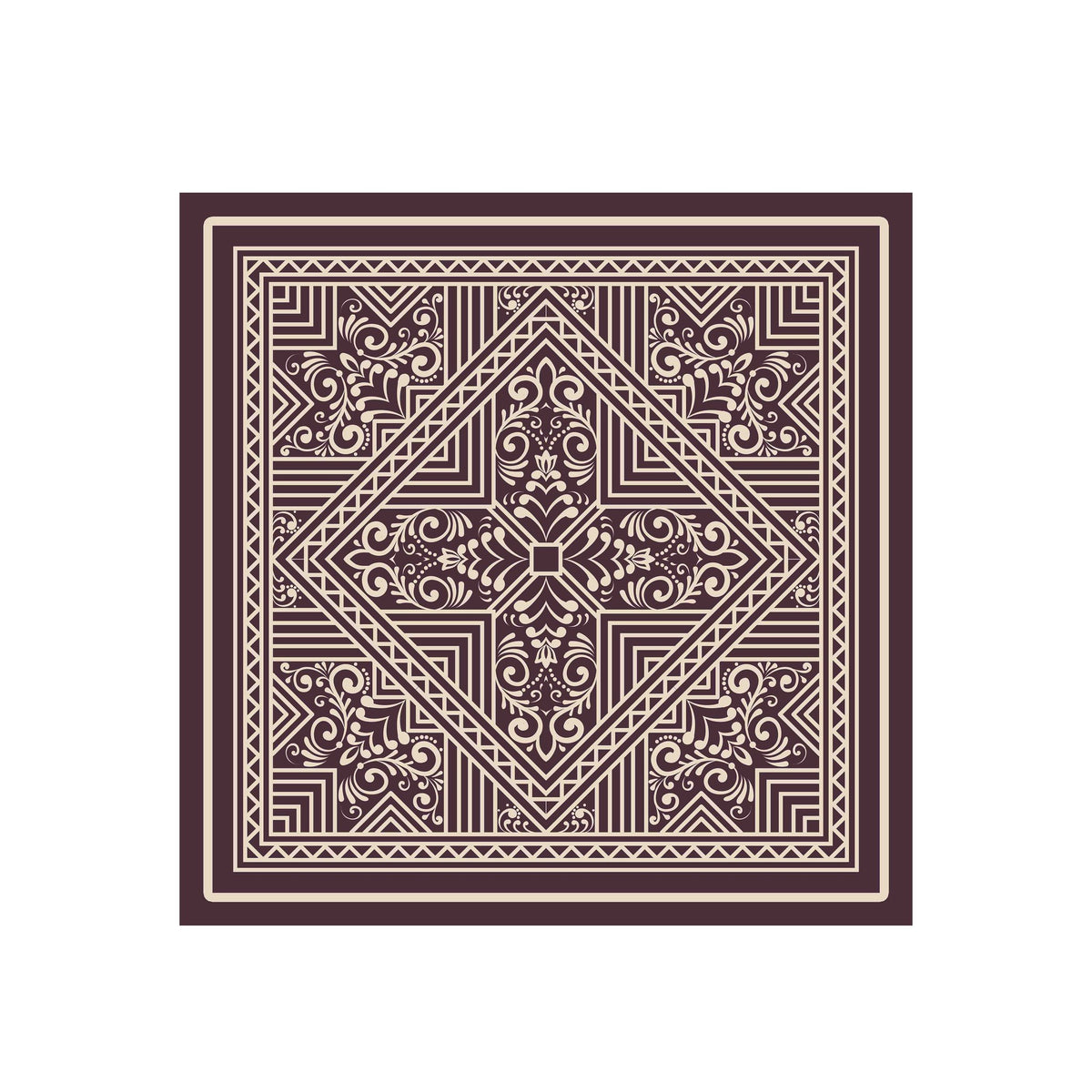 Plum Geometric Silk Bandana Scarf – 50 × 50 cm