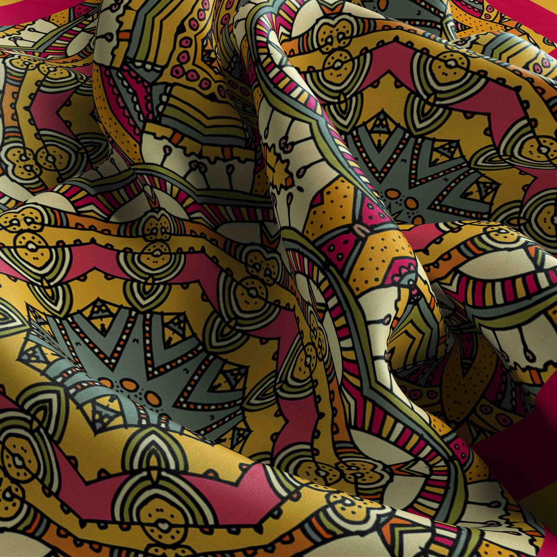 Golden Royal Mandala Silk Square Scarf – 65 × 65 cm