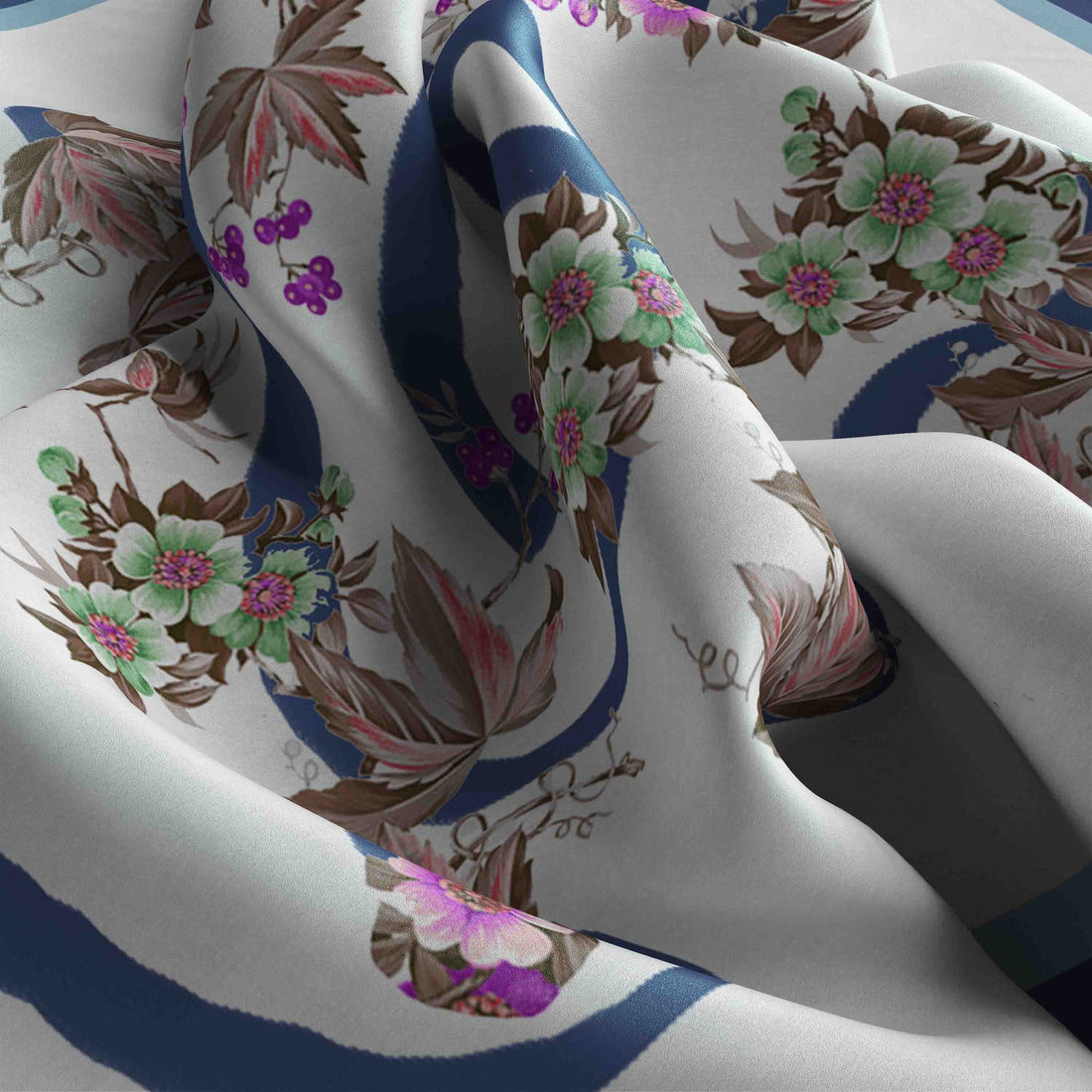 Wildflower Script Ivory Silk Bandana Scarf – 50 × 50 cm