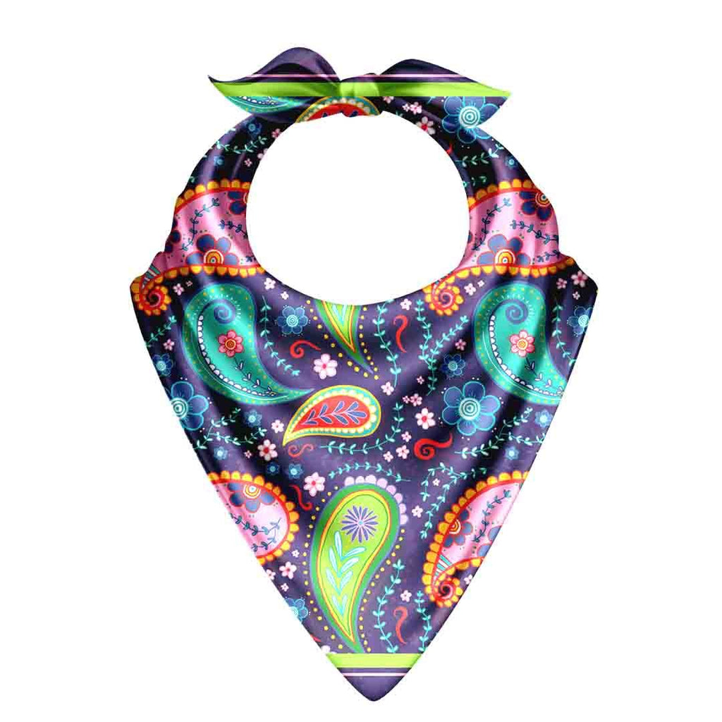 Neon Paisley Party Silk Bandana Scarf – 50 × 50 cm