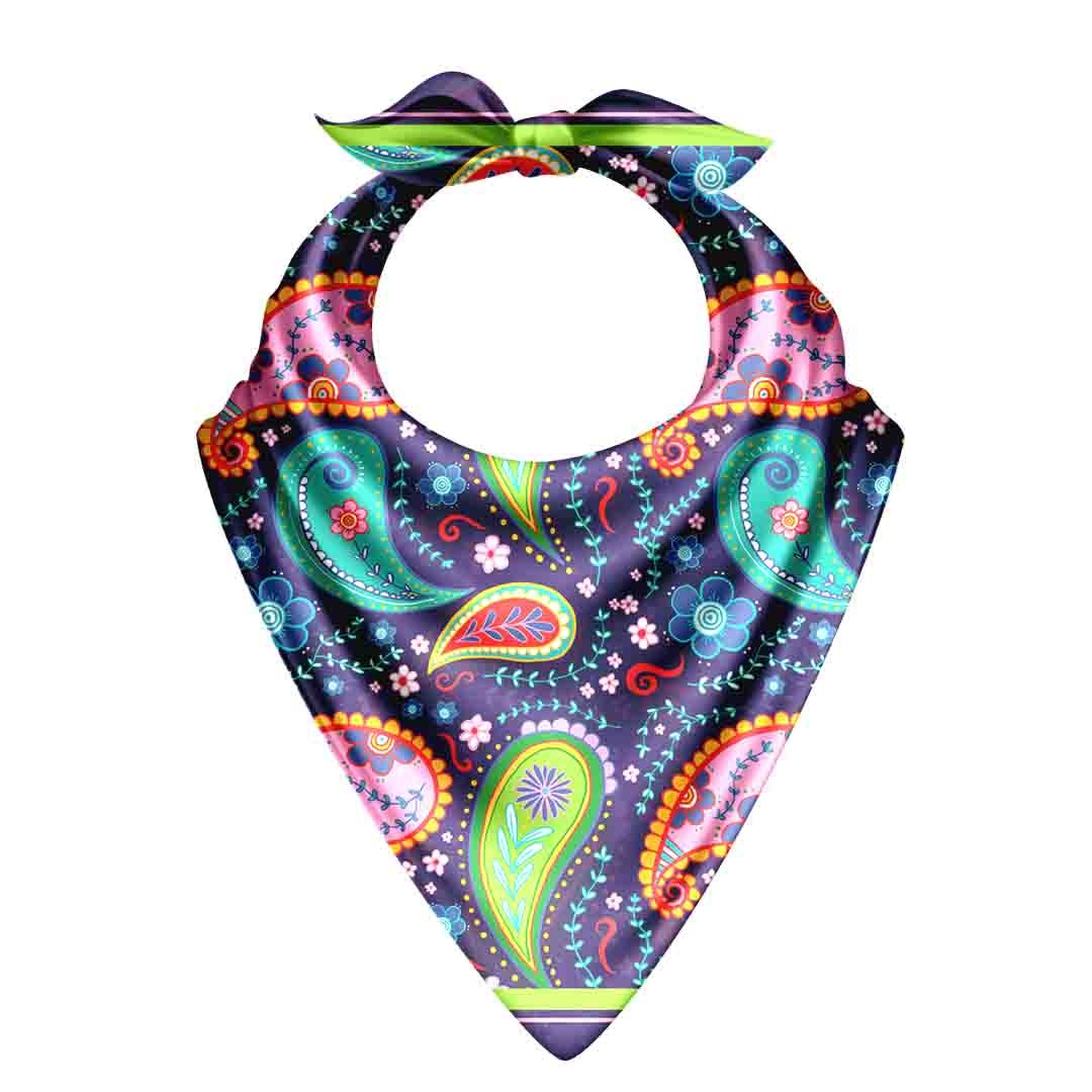 Neon Paisley Party Silk Bandana Scarf – 50 × 50 cm