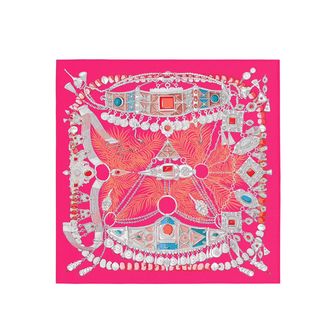Fuchsia Jewel Bow Silk Bandana Scarf – 50 × 50 cm