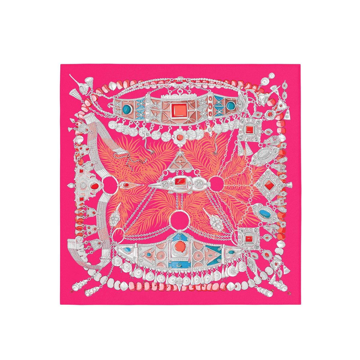 Fuchsia Jewel Bow Silk Bandana Scarf – 50 × 50 cm