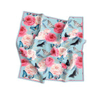 Rose & Butterfly Sky Silk Bandana Scarf – 50 × 50 cm