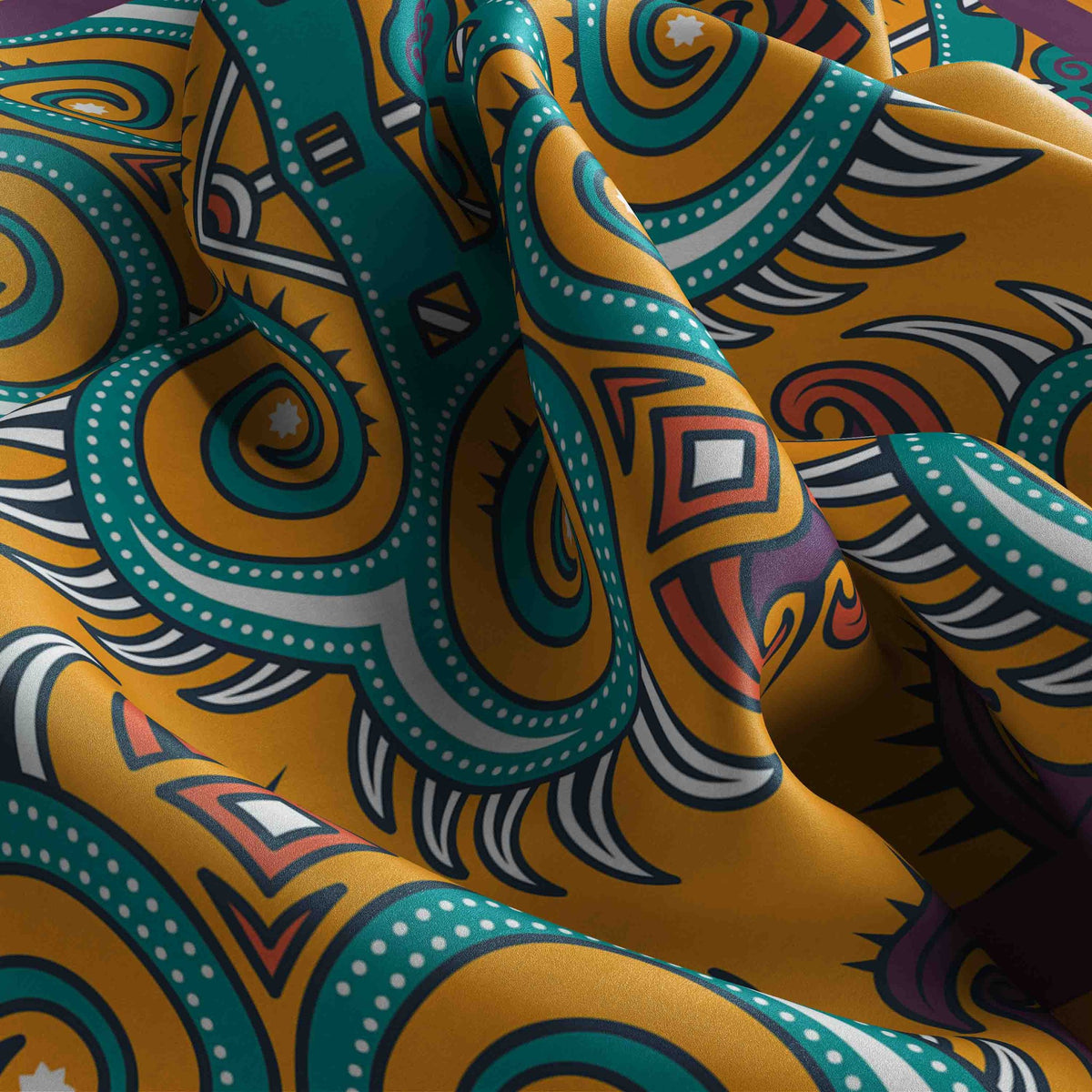 Mango Swirl Medallion Silk Bandana Scarf – 50 × 50 cm